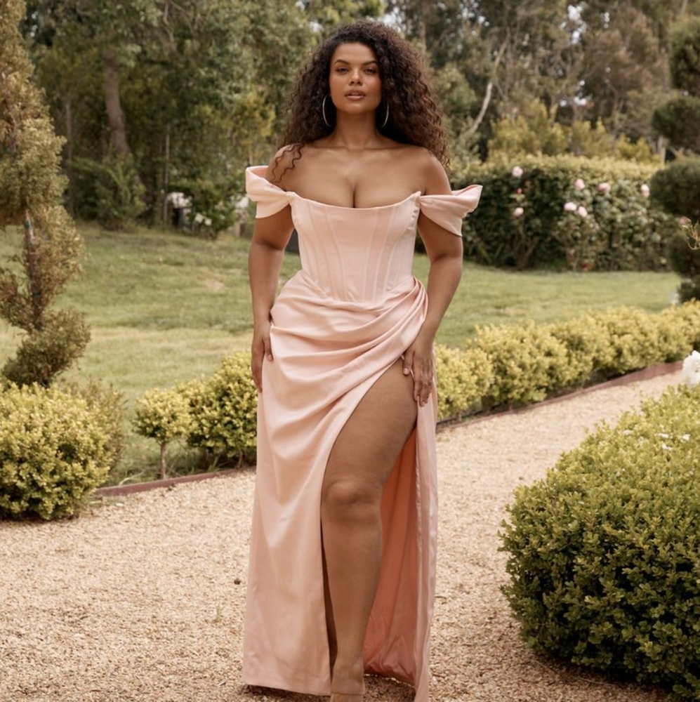 SOLD House of CB Genevieve Satin Blush Dress - Picture 2 of 10